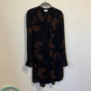 aritzia wilfred floral silk shirt dress xs